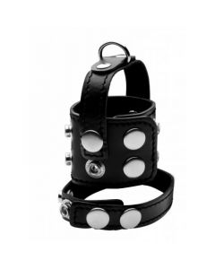 Cock Strap & Ball Stretcher - Zwart Kunstleer