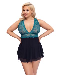 Cottelli Korte Babydoll -  Zwart/Blauw