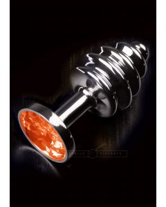Geribbelde Buttplug met Siersteen - Oranje 