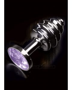 Geribbelde Buttplug met Siersteen - Paars