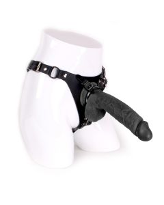 Leren Strap On Met Zwarte Dildo - 24 cm