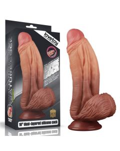 Natuurlijke Dildo met Dubbele Laag Siliconen - 10 Inch naast doos