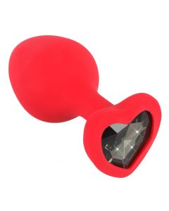Rode Buttplug met Diamanten Hart - L