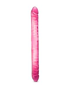 Roze Dubbele Dildo met Geaderde Schacht los