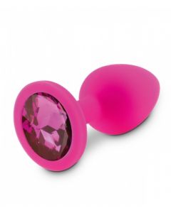 Roze Siliconen Buttplug met Blauwe Diamant - S achterkant achterkant
