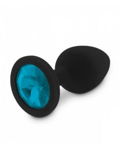 Zwarte Siliconen Buttplug met Blauwe Diamant - S kopen