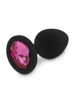 Zwarte Siliconen Buttplug met Roze Diamant - S onderkant