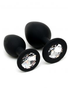Siliconen Buttplug Set met Kristal - Zwart achterkant