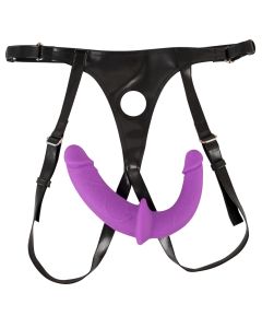 Strap-On met Uitneembare Dubbele Dildo - Zwart/Paars