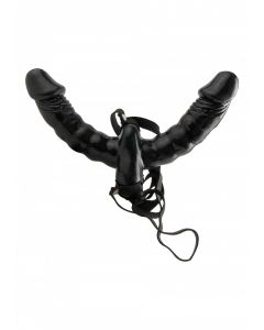 Vibrerende Strap-on met Dildo's - Double Delight zijkant