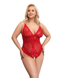 Vurige Transparante Kruisloze Bodysuit - Rood