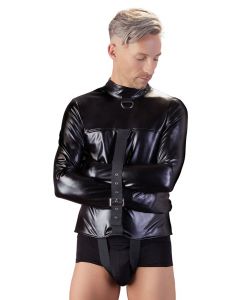 Zwart Kunstleren Bondage Shirt - S/M voorkant