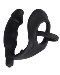 Zwarte Cockring met Vibrerende Anaalplug