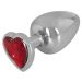 Buttplug Zilver met Robijnkleurig Hart - 9.4 cm