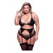 Queen Size 3-Delige Lingerie Set Kant & Mesh - Zwart