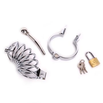 Kiotos Peniskooi Chastity Cage met Penisplug - Zilver
