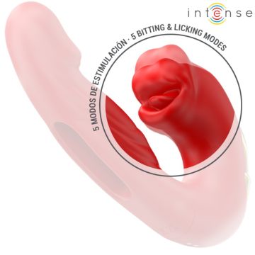 Intense Multifunctionele Dubbele Vibrator met Stimulerend Mondje Nathy - Rood