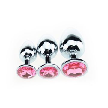 Kiotos Buttplug Aluminium met Roze Siersteen - Medium