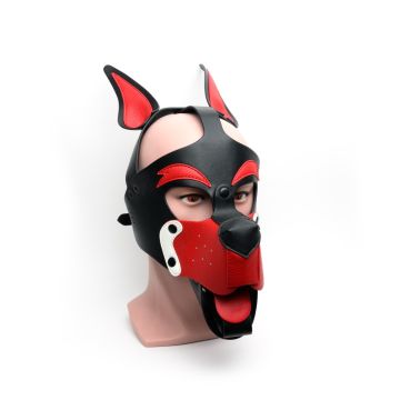Puppy Play Masker 665 Leather - Zwart/Rood/Wit