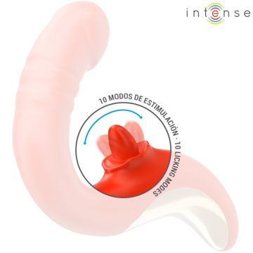 Intense U-Vormige Stotende Vibrator met Likkende Tong Paulina - Rood