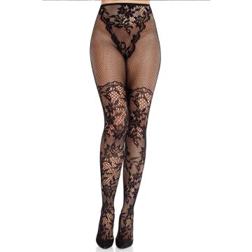 Visnet Panty met Kanten Details Dahlia - Zwart