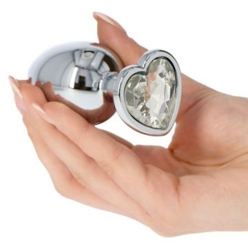 Buttplug met Transparante Hartvormige Siersteen - L