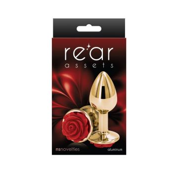 Aluminium Buttplug met Rode Roos - S