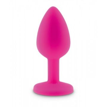 Roze Siliconen Buttplug met Roze Diamant  - M