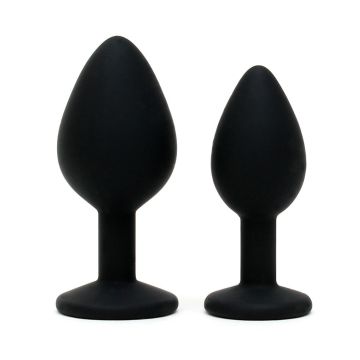Siliconen Buttplug Set met Kristal - Zwart