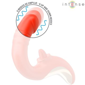Intense U-Vormige Stotende Vibrator met Likkende Tong Paulina - Rood
