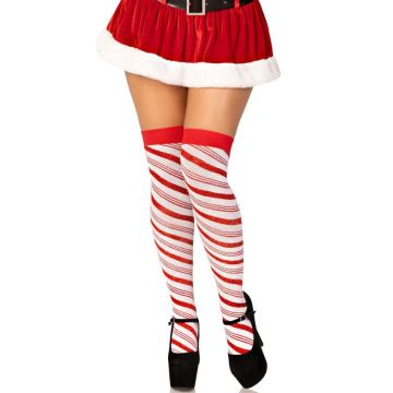 Leg Avenue Glanzende Snoepstok Overknee Sokken - Wit/Rood