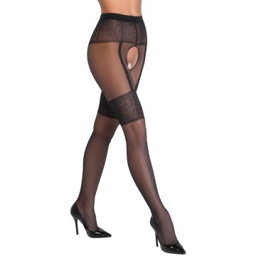 Cottelli Legwear Open Panty Jarretellook - Zwart