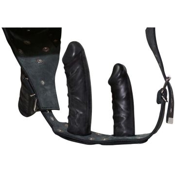 Leren String met 3 Dildo's
