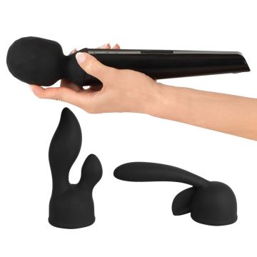 Wand Vibrator met 2 Opzetstukken - Zwart
