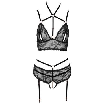 Fijne Kanten Lingerie Set - Zwart/Roségoud