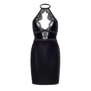 Velvet Backless Halter Dress