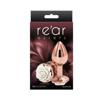 Aluminium Buttplug met Witte Roos - S