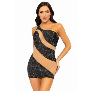 Leg Avenue Asymmetrische Mini Jurk Strass - Zwart