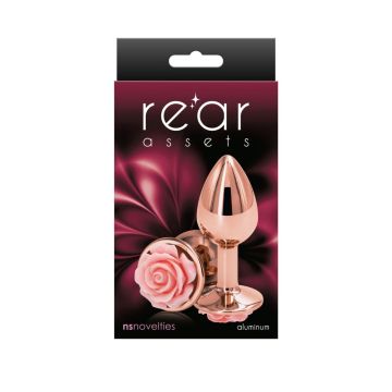 Aluminium Buttplug met Roze Roos - S