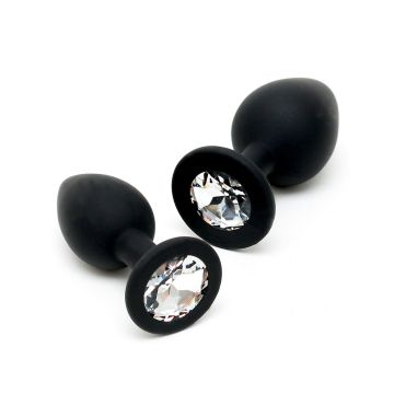 Siliconen Buttplug Set met Kristal - Zwart