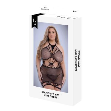Baci Diamant Net Mini Jurk Queen Size - Zwart