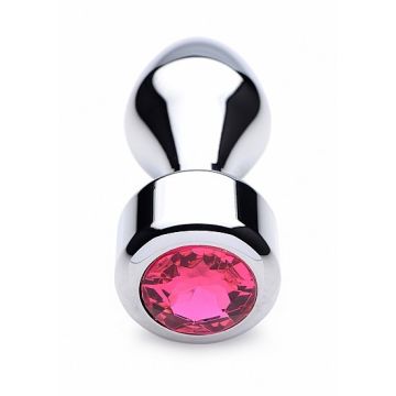 Aluminium Buttplug met Roze Steen - Large