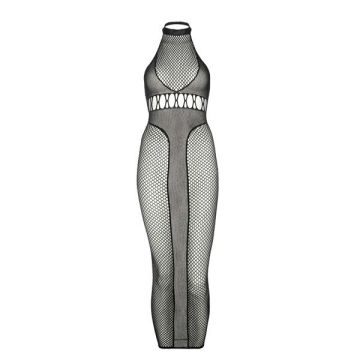 Lange Halter Net Jurk - Zwart
