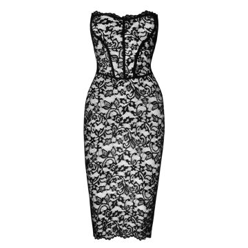 Noir Handmade Strapless Koker Jurk Kant - Zwart