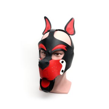 Puppy Play Masker 665 Leather - Zwart/Rood/Wit