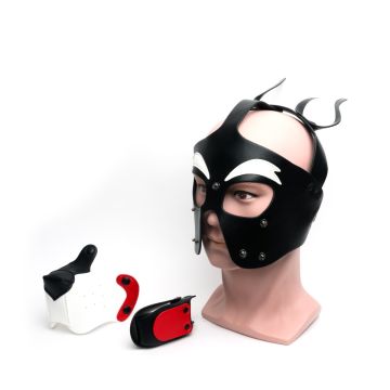 Puppy Play Masker 665 Leather - Zwart/Wit/Rood