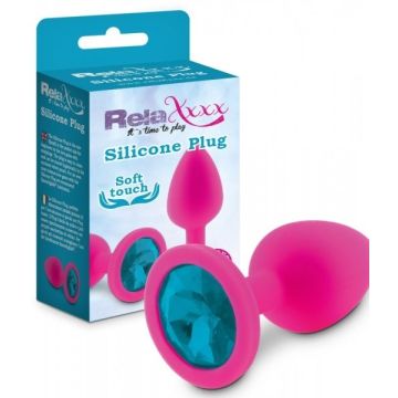 Roze Siliconen Buttplug met Blauwe Diamant - S