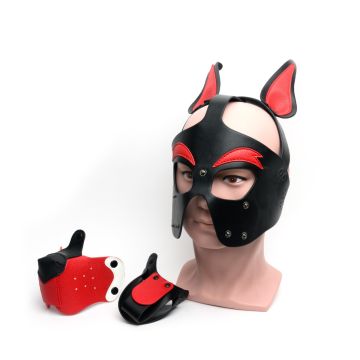Puppy Play Masker 665 Leather - Zwart/Rood/Wit
