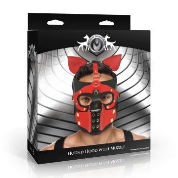 XR Brands Hound Hood met Muzzle - Zwart/Rood