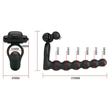 Cockring met Anal Beads en Clitoris Stimulator